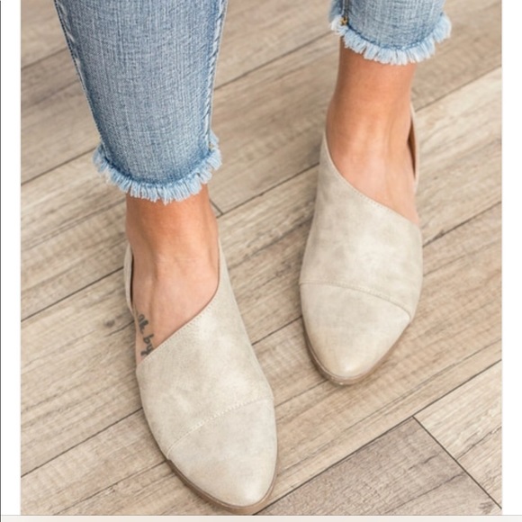 NEW SIZES Ladies open shank ballerina flats. Stone - Picture 3 of 7